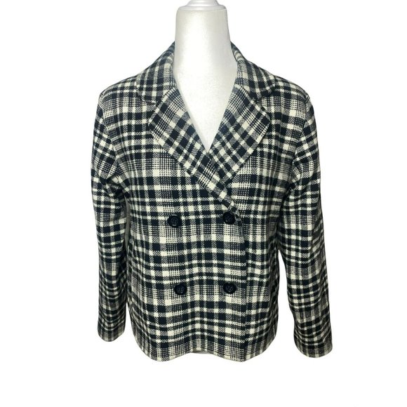 Pendleton Jackets & Blazers - Pendleton Wool Blazer Womens 14 Black White Check Plaid Double Breasted Jacket